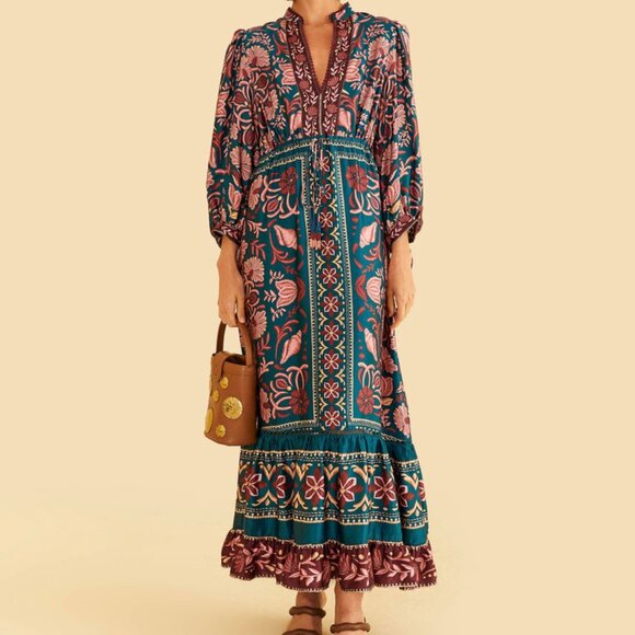 FARM Rio Dresses & Skirts - teal seashell tapestry lenzing™ ecovero™ viscose maxi dress
